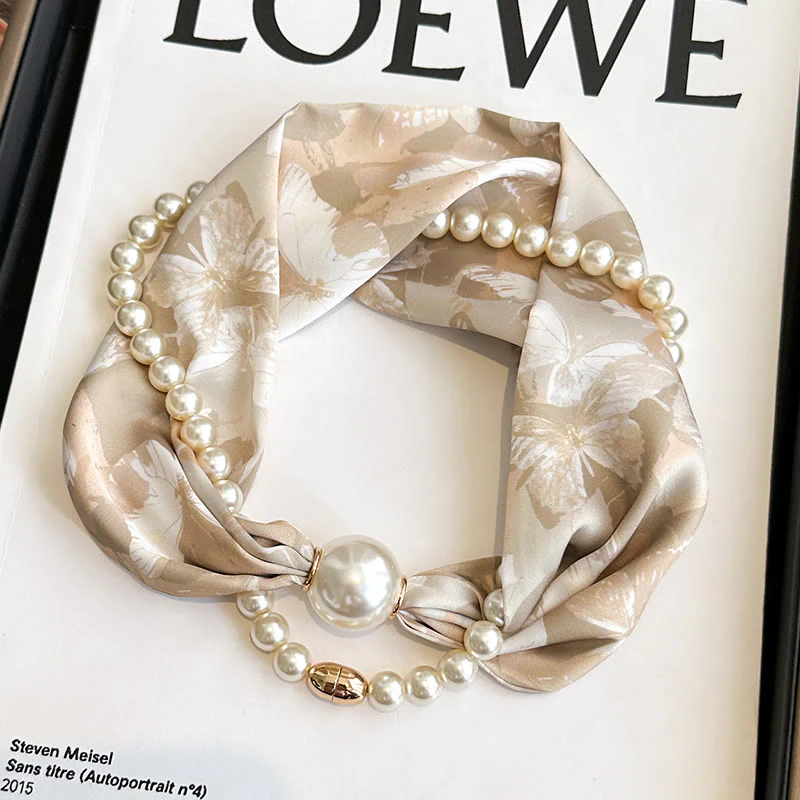 Women's Magnetic Clasp Artificial Pearl Necklace Scarf