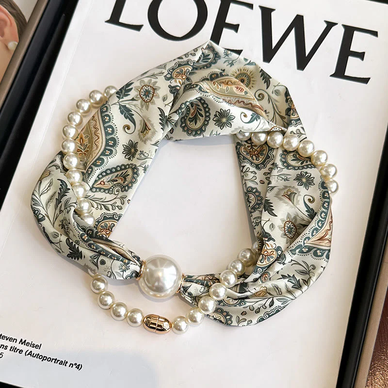 Women's Magnetic Clasp Artificial Pearl Necklace Scarf - Image 10
