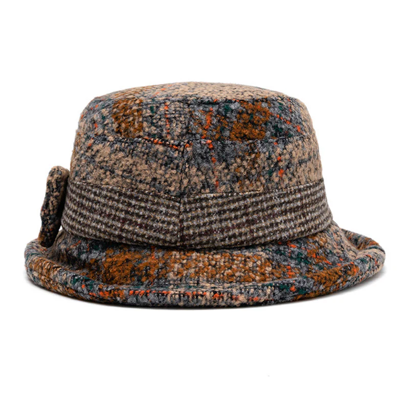 Women's Mottled Texture Bowknot-Accented Wool Blend Bucket Hat - Image 3