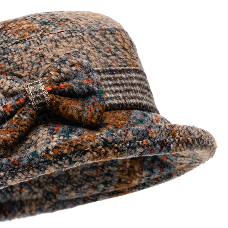 Women's Mottled Texture Bowknot-Accented Wool Blend Bucket Hat - Image 5