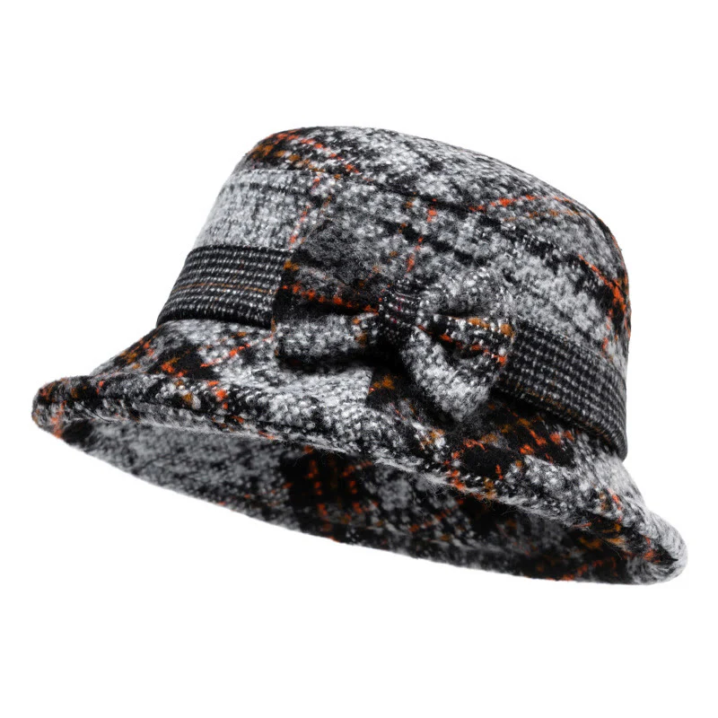 Women's Mottled Texture Bowknot-Accented Wool Blend Bucket Hat - Image 9