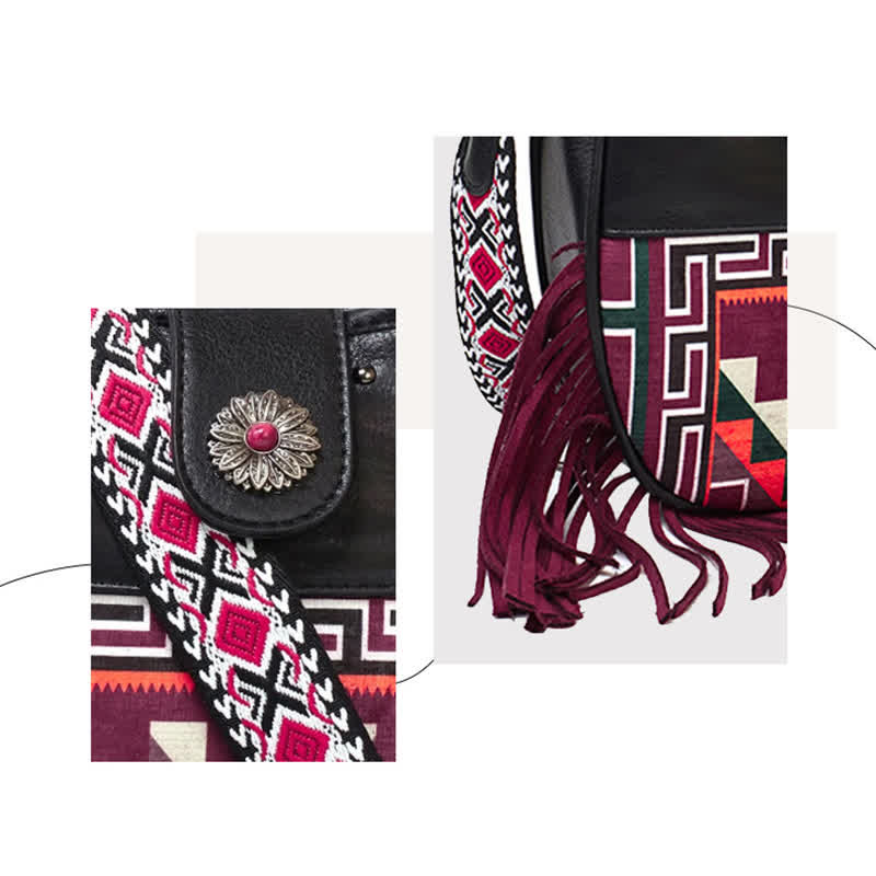 Women's Native Aztec Motifs Fringe Crossbody Bag - Image 5
