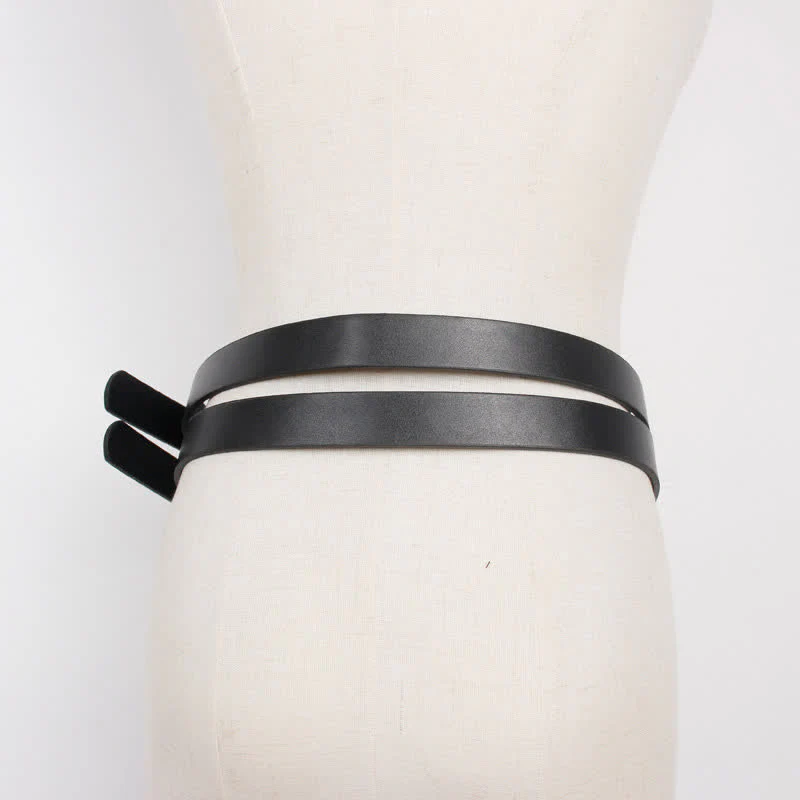 Women's Novel Double Prong Dual Strap Black Leather Belt - Image 5