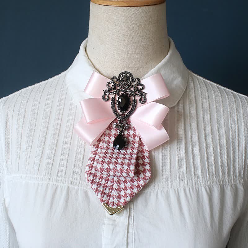 Women's Ornate Crystal & Houndstooth Pattern Necktie - Image 5