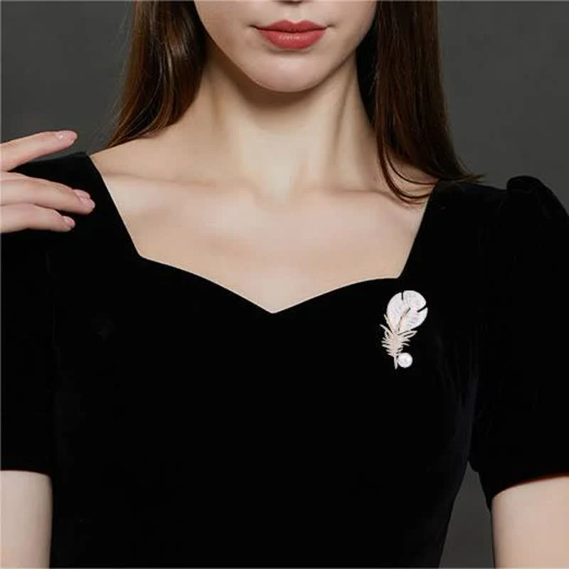 Women's Pearl Shell Feather Brooch - Image 2