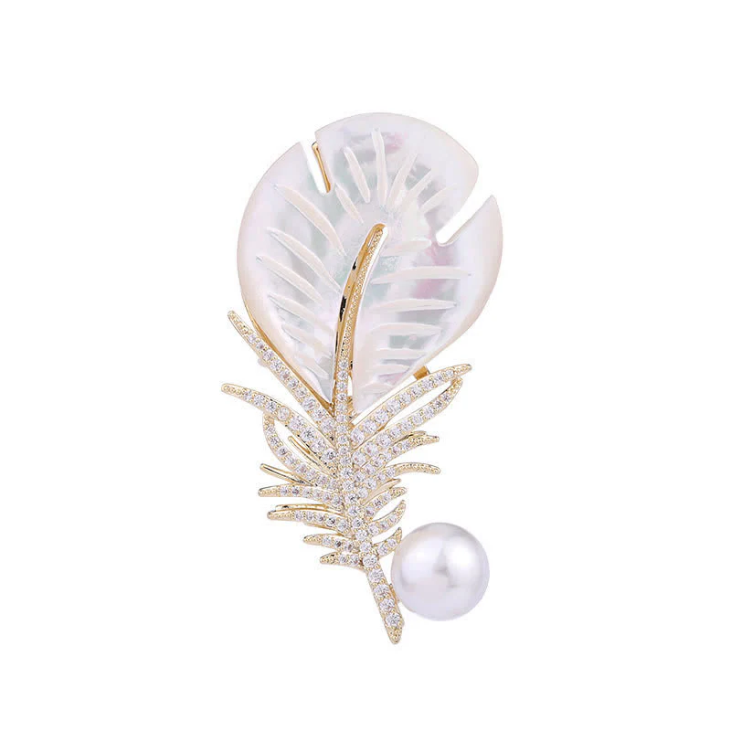 Women's Pearl Shell Feather Brooch - Image 6