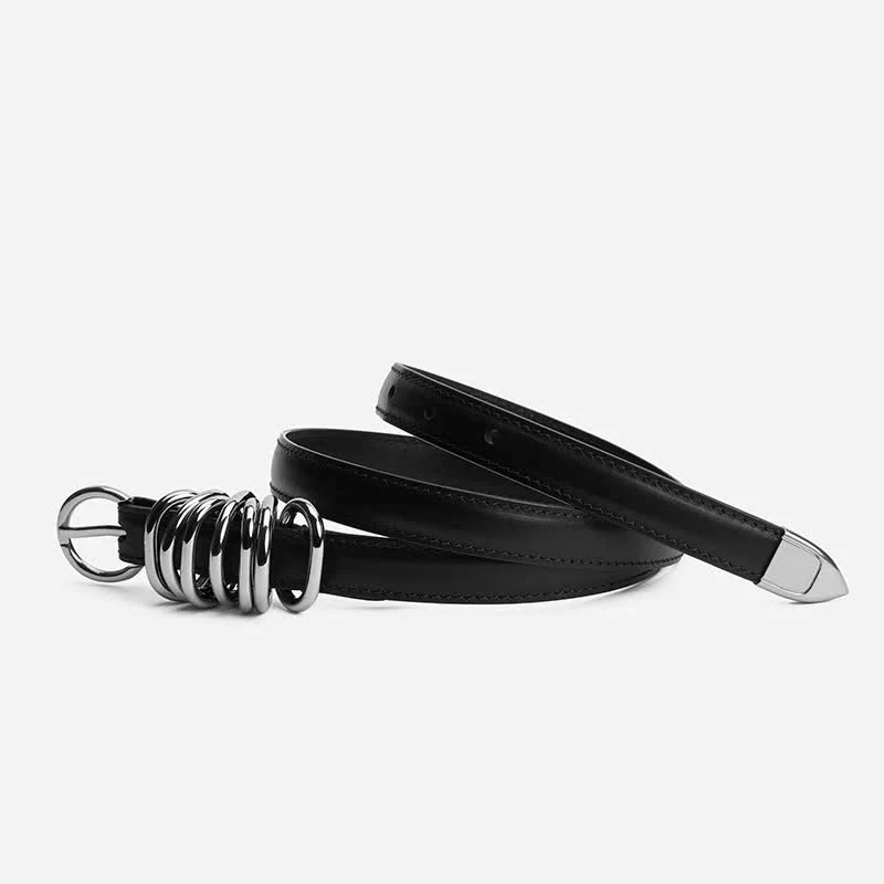 Women's Personalized Punk Style Metal Ring Buckle Leather Belt - Image 2