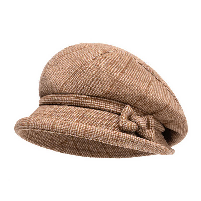 Women's Plaid Bowknot Decor Warm Beret Hat - Image 10