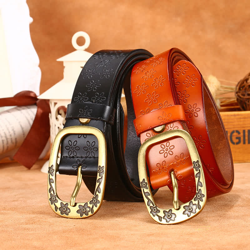Women's Plum Blossom Pattern Leather Belt - Image 2