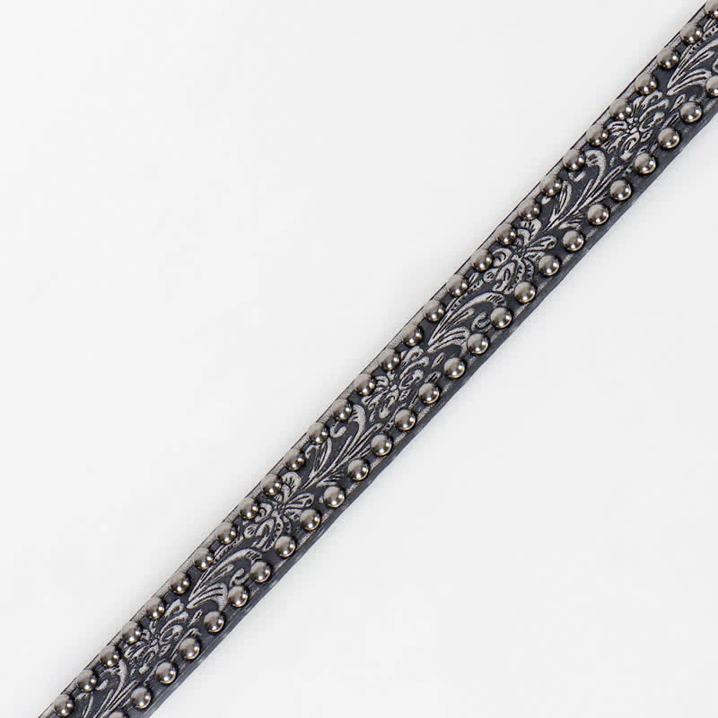 Women's Punk Engraved Floral Studded Leather Belt - Image 6