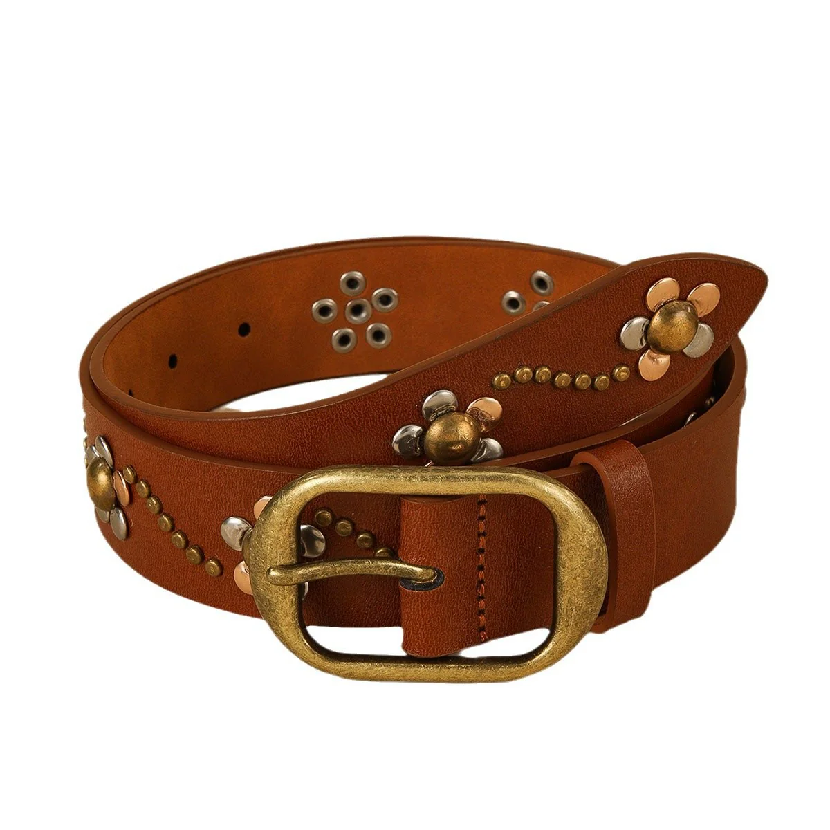 Women's Punk Floral Rivets Leather Belt - Image 5