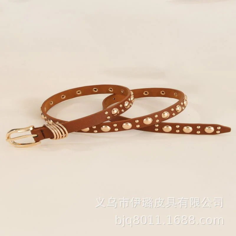 Women's Punk Style Gold Mushroom Rivet Leather Belt - Image 2