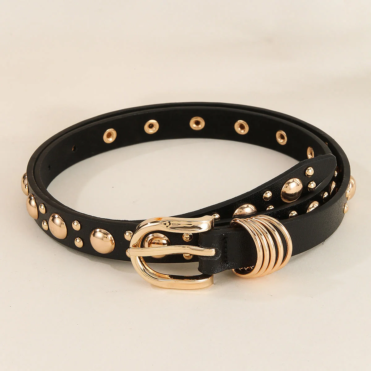 Women's Punk Style Gold Mushroom Rivet Leather Belt - Image 3