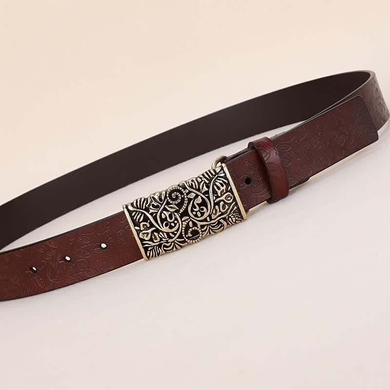 Women's Retro Embossed Hollow Flower Buckle Leather Belt - Image 5
