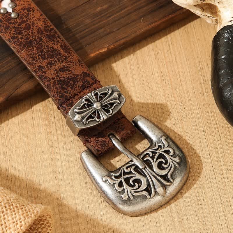 Women's Retro Imitated Furs Splicing Leather Belt - Image 5