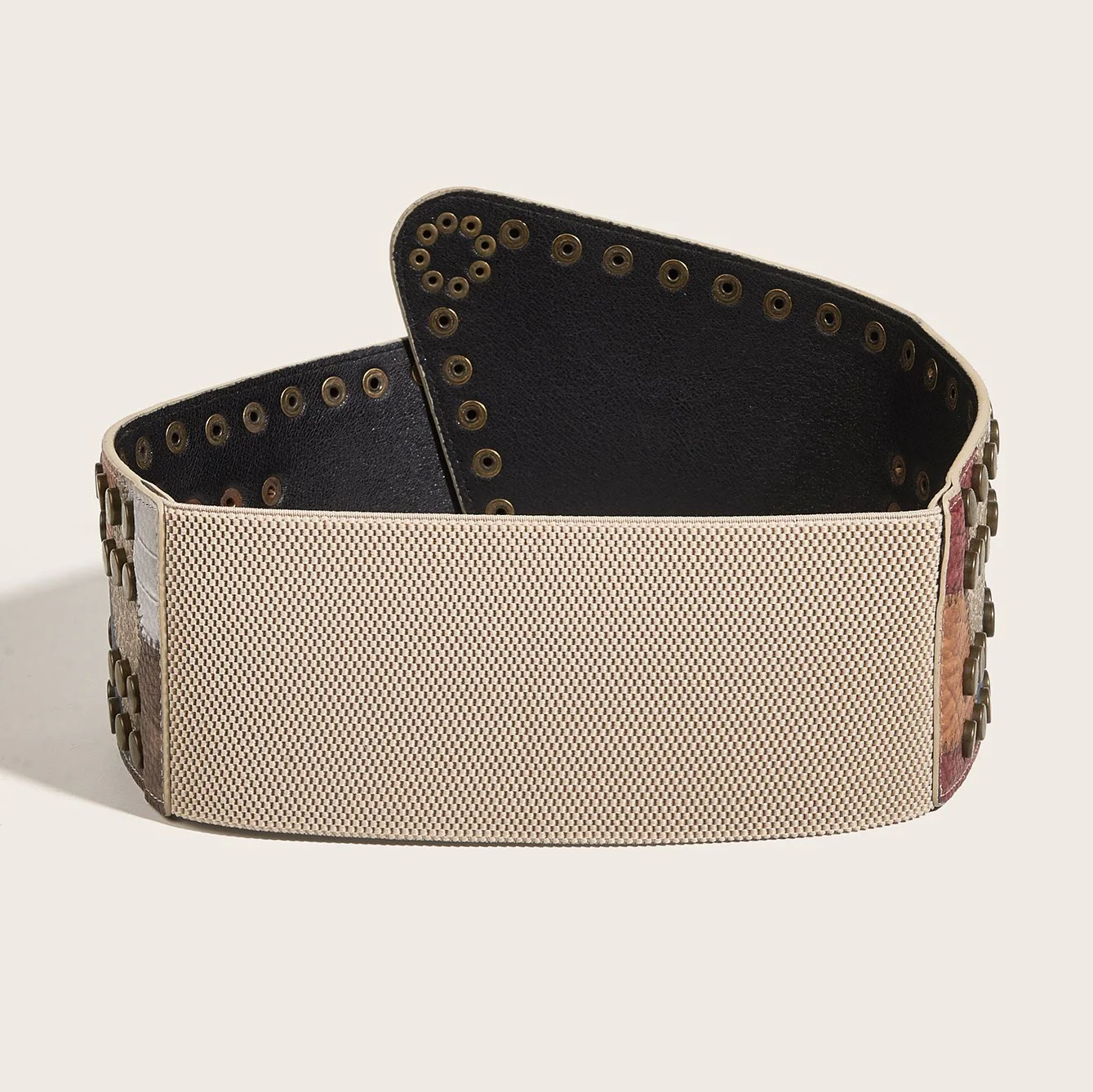 Women's Retro Leather Ball Pattern Antique Copper Nail Waist Belt - Image 3