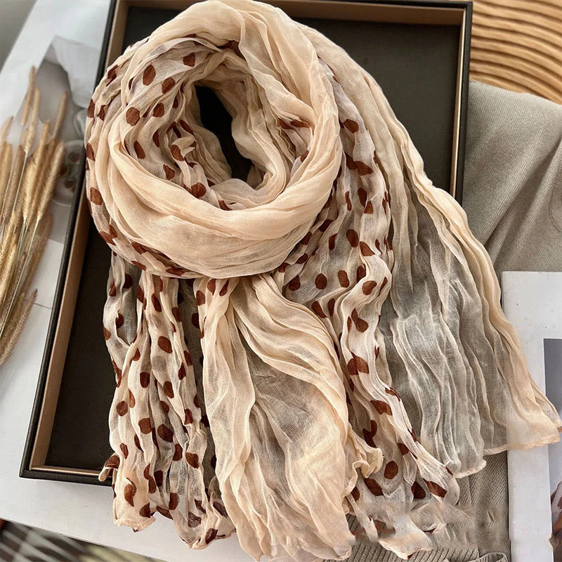 Women's Retro Polka Dot Crinkle Thin Scarf - Image 3