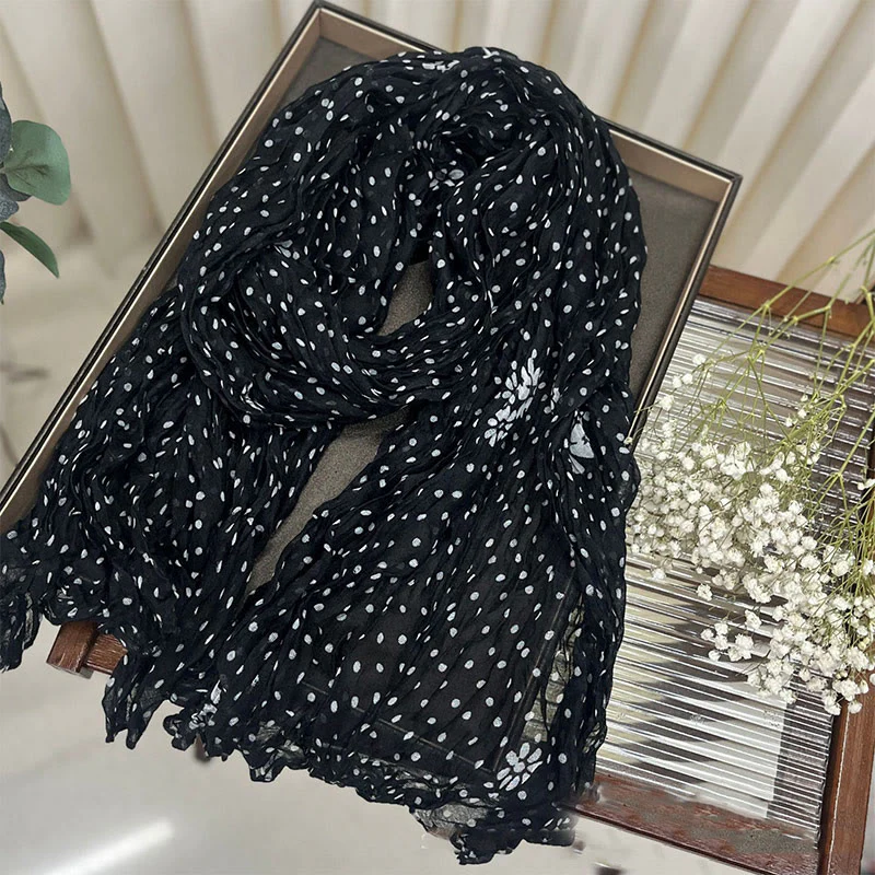 Women's Retro Polka Dot Crinkle Thin Scarf - Image 9