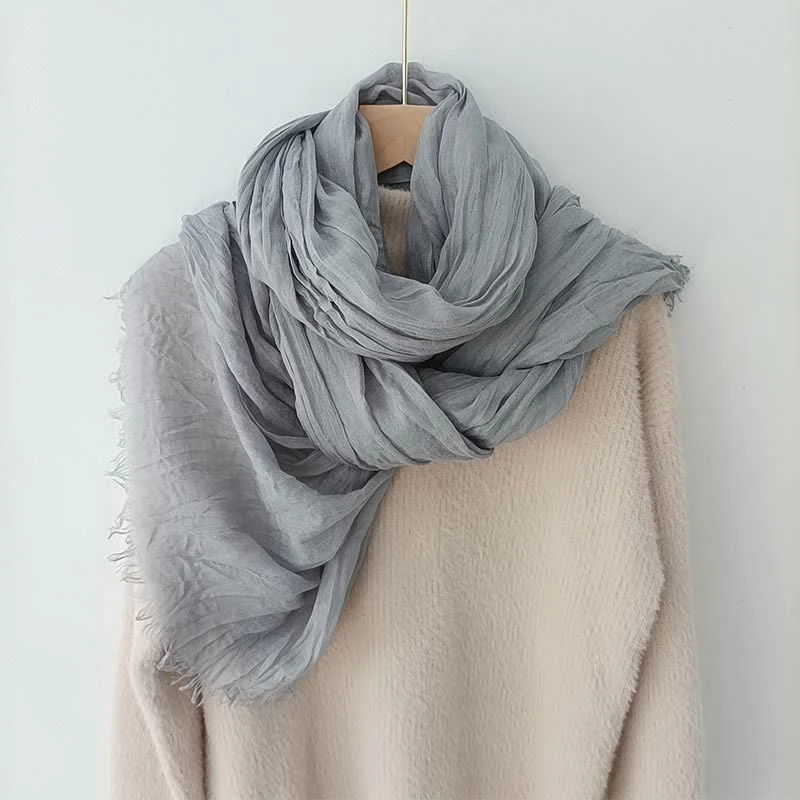 Women's Retro Solid Color Lightweight Cotton Linen Thin Scarf - Image 12