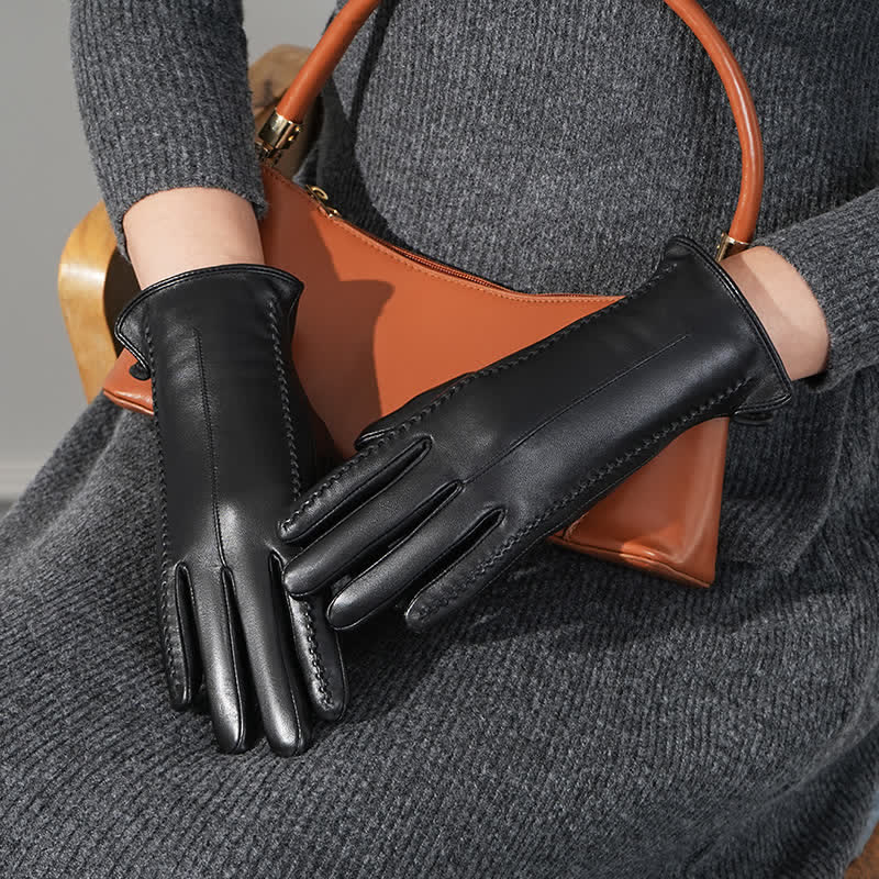 Women's Sheepskin Wrinkle Genuine Leather Leather Gloves - Image 7