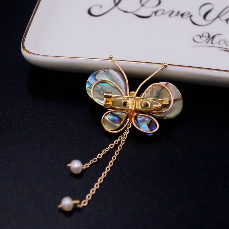 Women's Shell Butterfly Tassel Brooch - Image 6