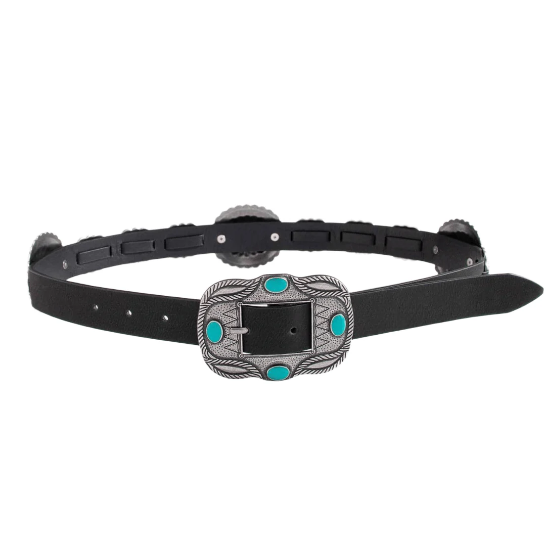 Women's Silver Patterned Turquoise Buckle Belt - Image 2