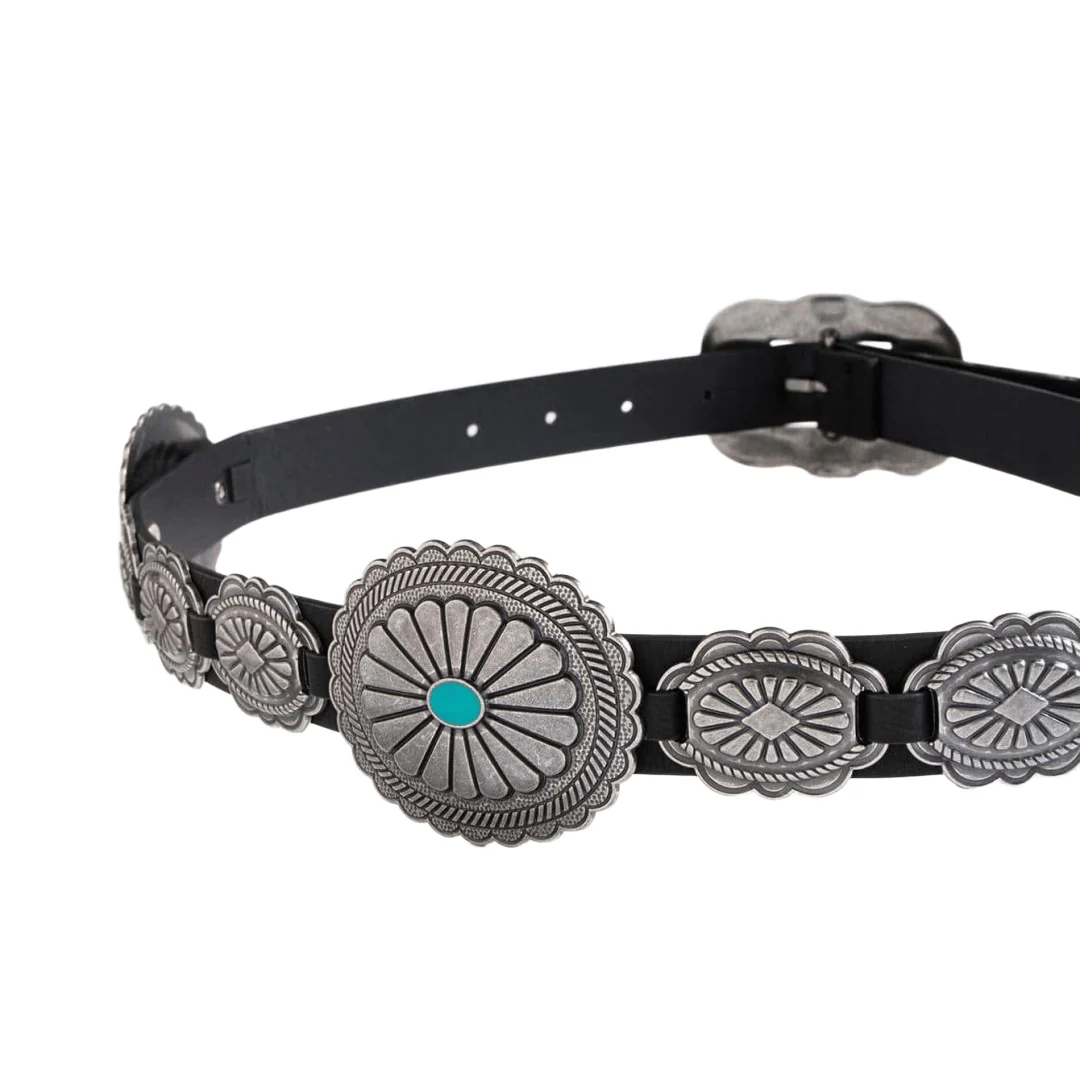 Women's Silver Patterned Turquoise Buckle Belt - Image 4