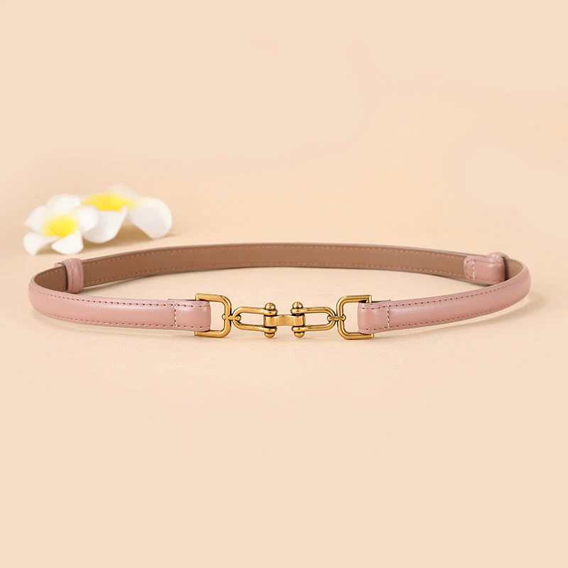 Women's Skinny Horseshoe Buckle Belt Snaffle Bit Leather Belt - Image 6