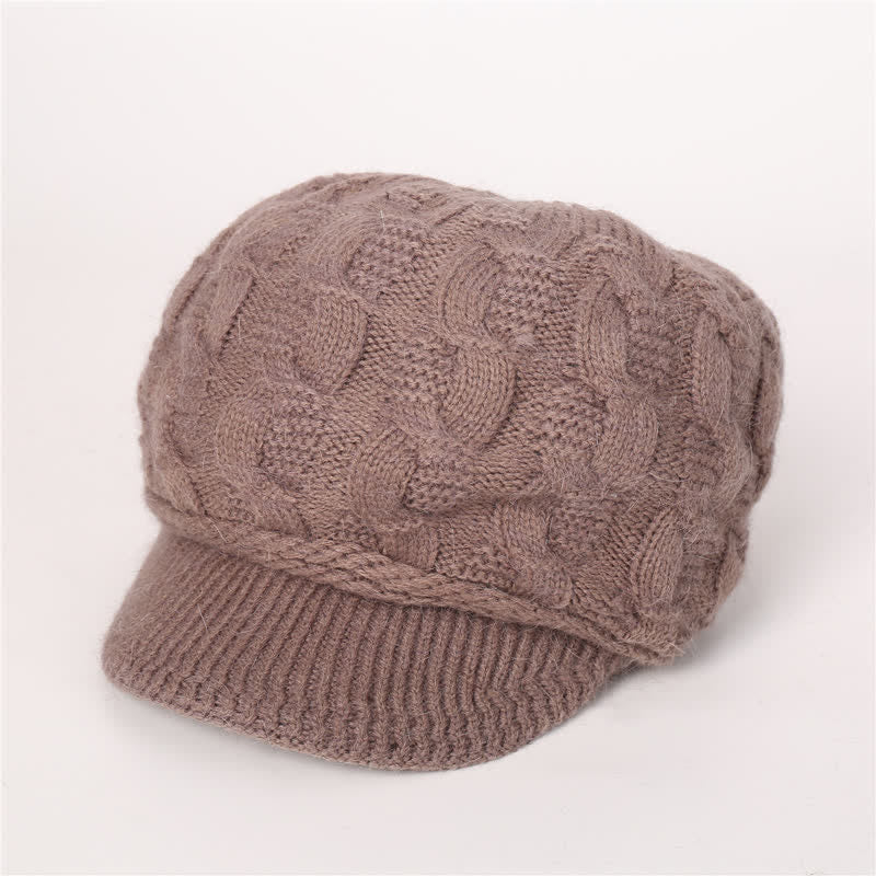 Women's Slouchy Fluffy Lining Visor Beanie Hat - Image 10