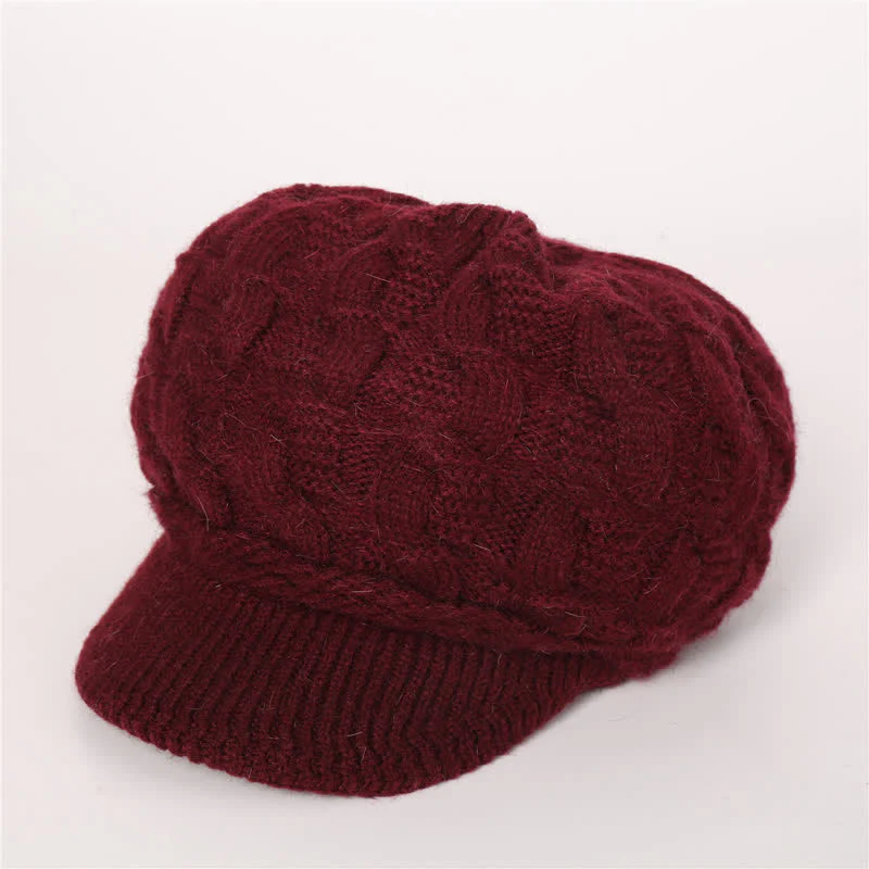 Women's Slouchy Fluffy Lining Visor Beanie Hat - Image 2