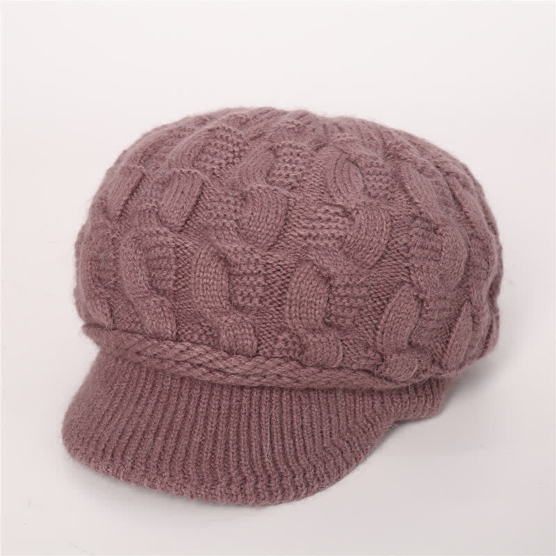 Women's Slouchy Fluffy Lining Visor Beanie Hat - Image 28