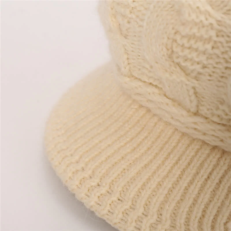 Women's Slouchy Fluffy Lining Visor Beanie Hat - Image 7