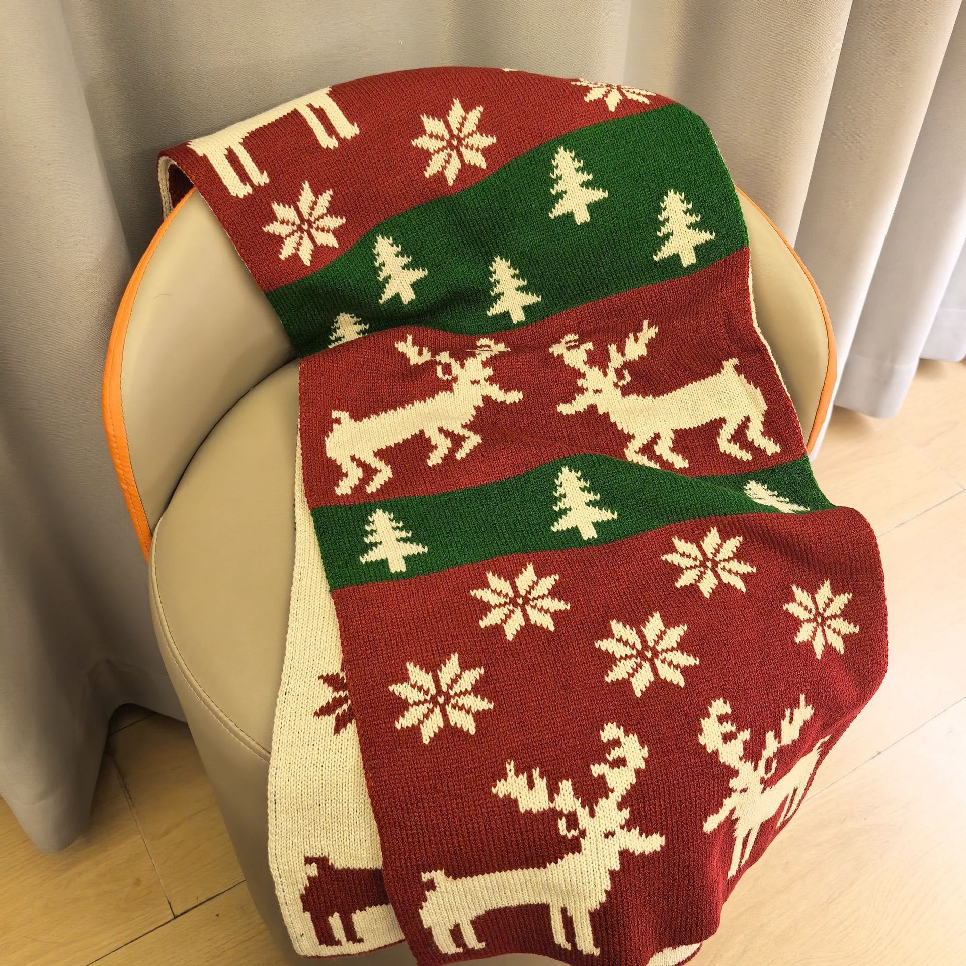 Women's Snowflake Deer Christmas Winter Knitted Scarf