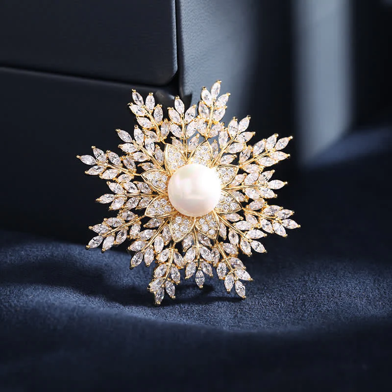 Women's Snowflake Pearl Flower Brooch - Image 5
