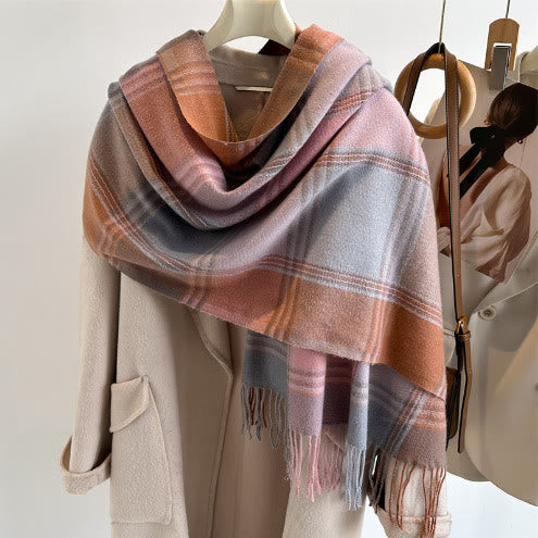 Women's Soft Plush Classic Plaid Cozy Winter Scarf - Image 12