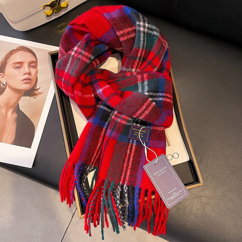 Women's Soft Plush Classic Plaid Cozy Winter Scarf - Image 7