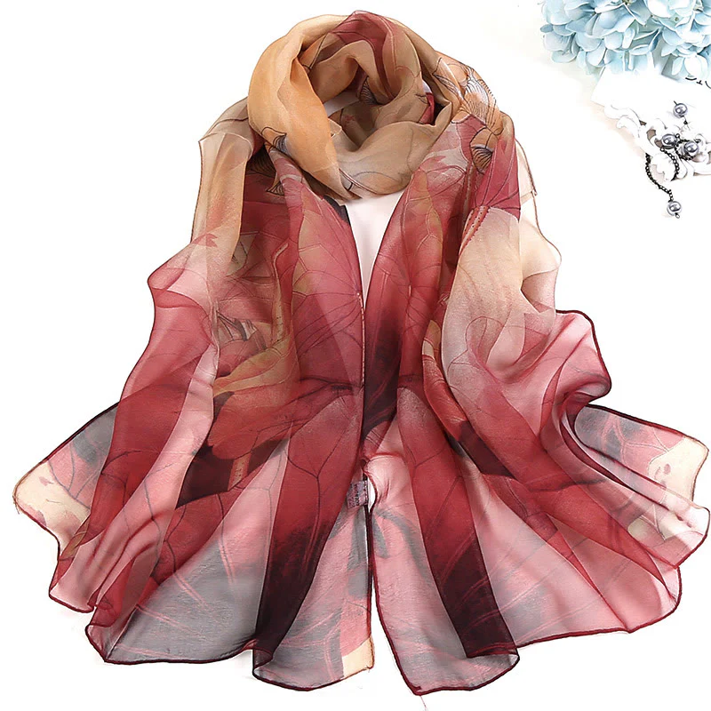 Women's Soft Summer Chiffon Flower Pattern Beach Sunscreen Scarf - Image 2