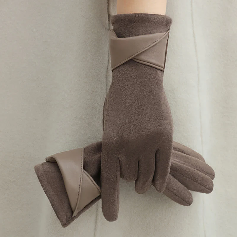 Women's Solid Color Warm Fleece Lined Sueded Gloves