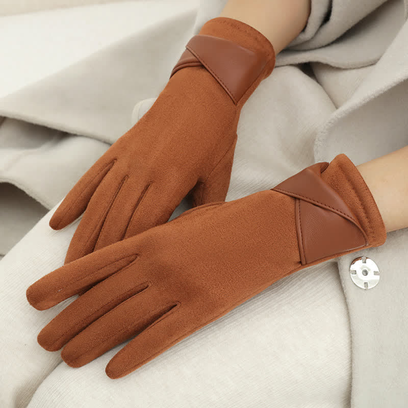 Women's Solid Color Warm Fleece Lined Sueded Gloves - Image 11