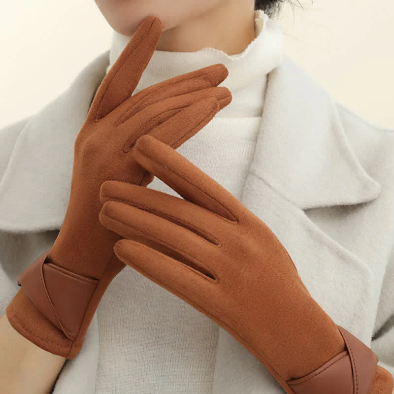 Women's Solid Color Warm Fleece Lined Sueded Gloves - Image 12