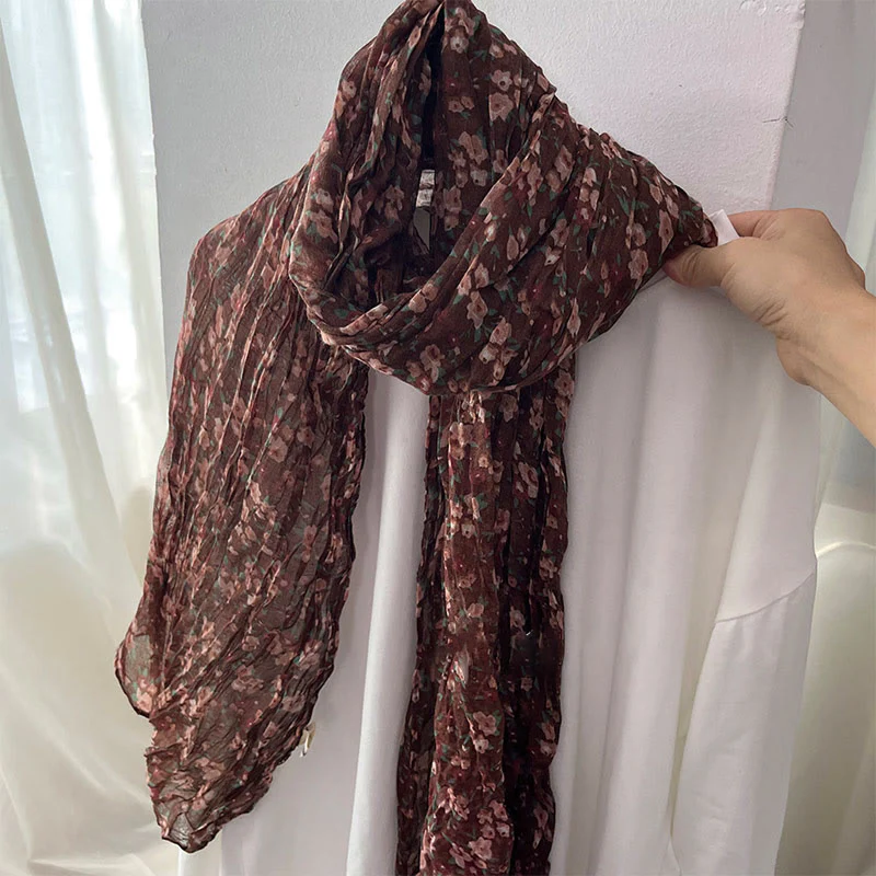 Women's Spring Pleated Floral Pattern Soft Scarf - Image 11