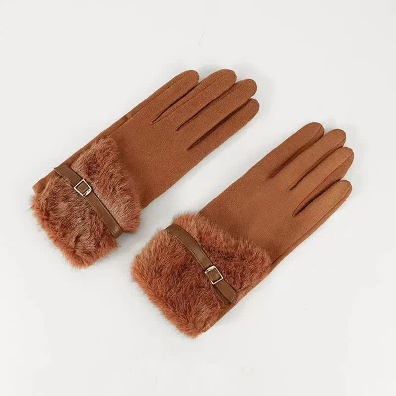 Women's Suede Plush Cuff Metal Decor Gloves - Image 5