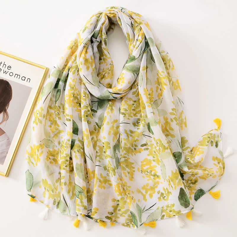 Women's Thin Lovely Butterfly Floral Tassel Scarf - Image 30
