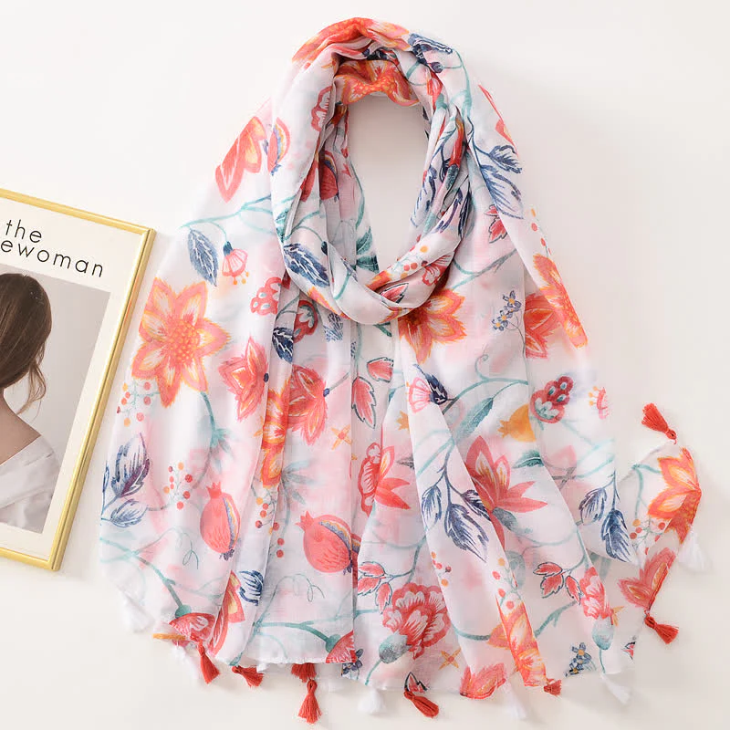 Women's Thin Lovely Butterfly Floral Tassel Scarf - Image 41