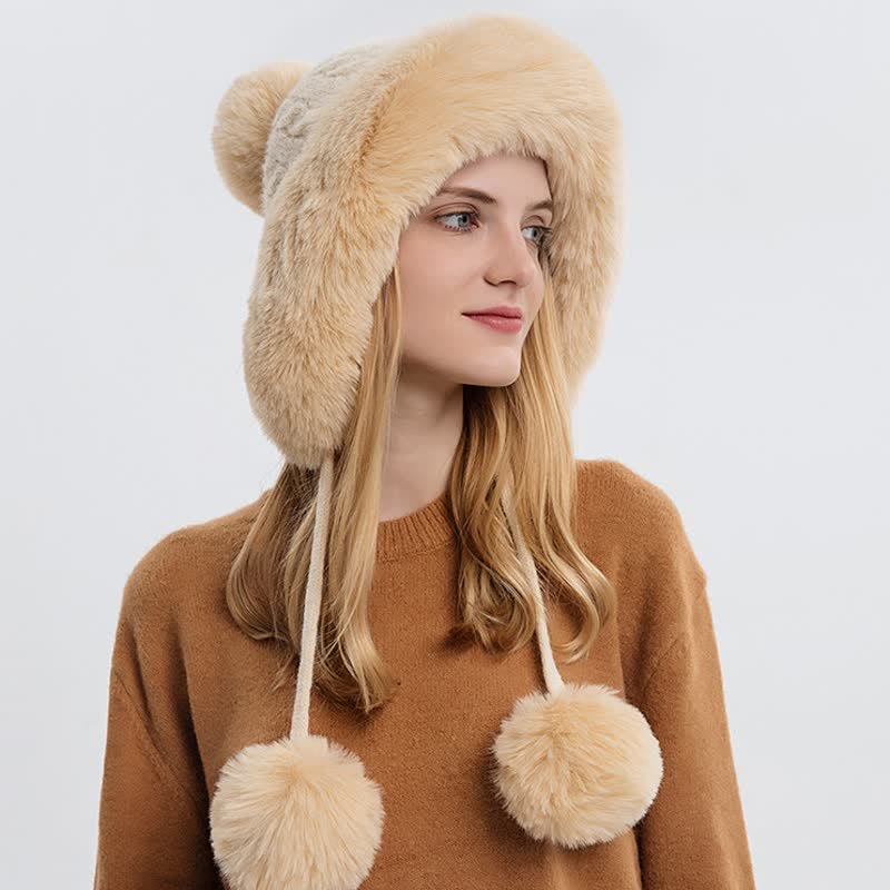 Women's Triple Pompoms Thickened Warm Knitted Hat - Image 5