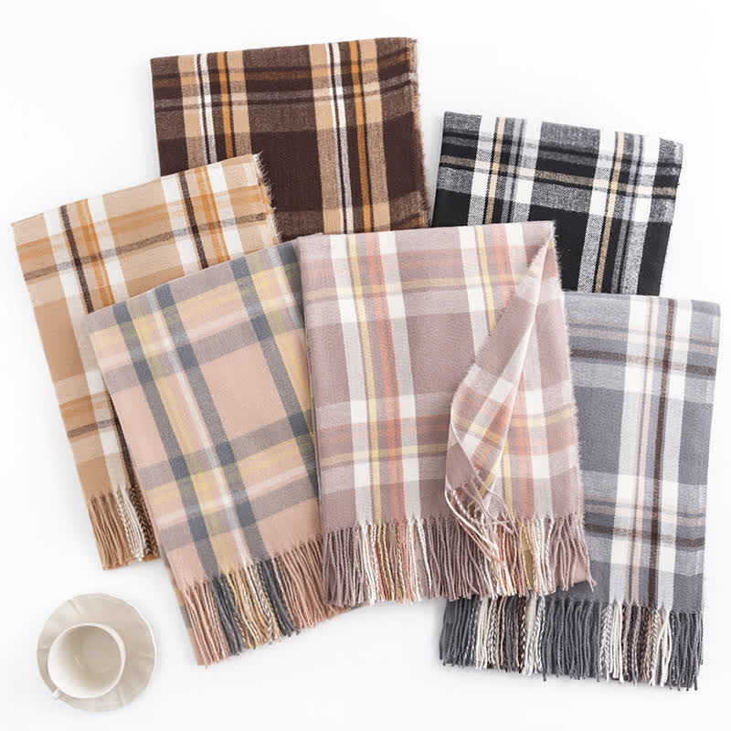Women's Versatile British Checked Fringe Scarf - Image 2