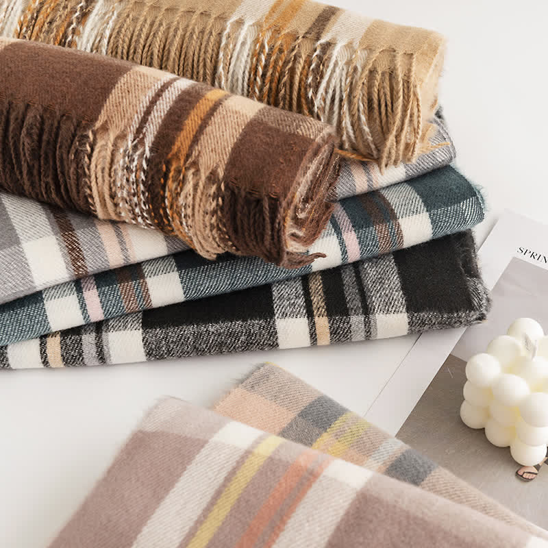 Women's Versatile British Checked Fringe Scarf - Image 5