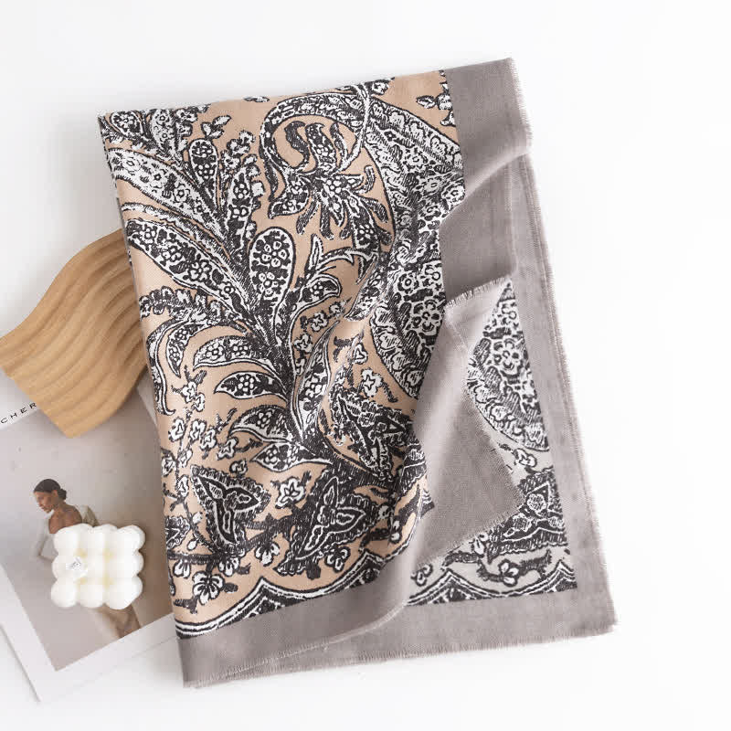 Women's Vintage National Style Gray Printing Scarf - Image 2