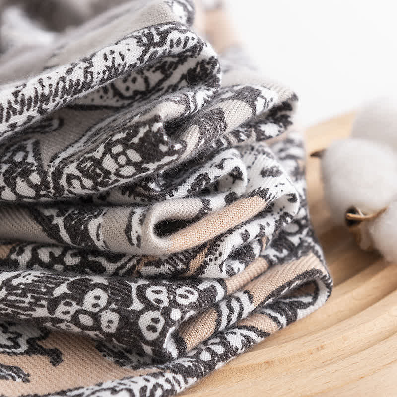 Women's Vintage National Style Gray Printing Scarf - Image 5