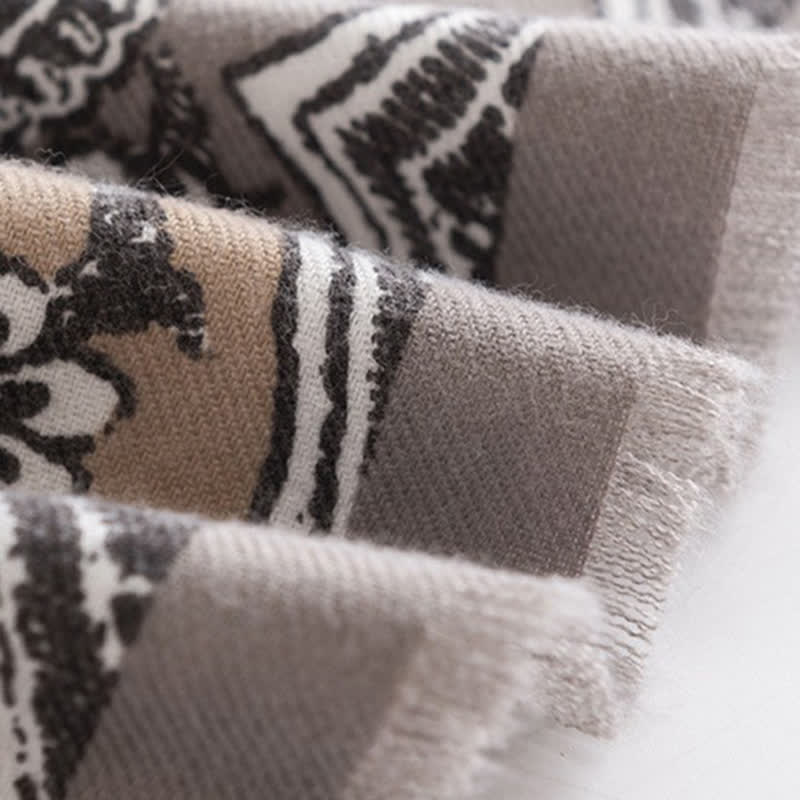 Women's Vintage National Style Gray Printing Scarf - Image 6